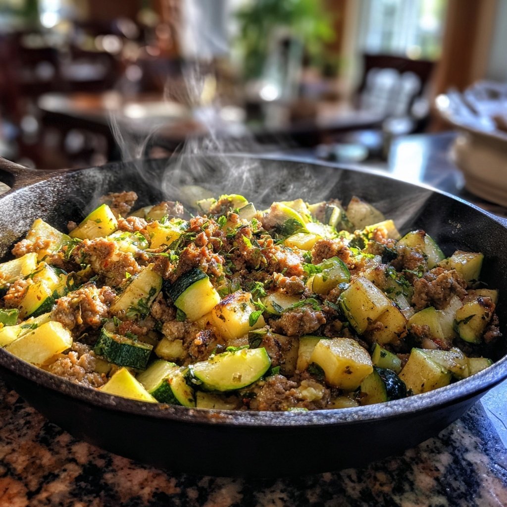 Ground Beef And Zucchini Skillet