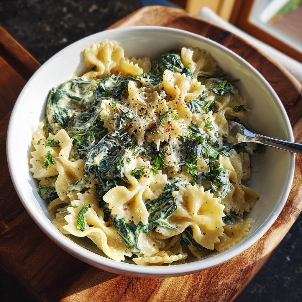 Creamy Bow Tie Pasta With Spinach And Parmesan