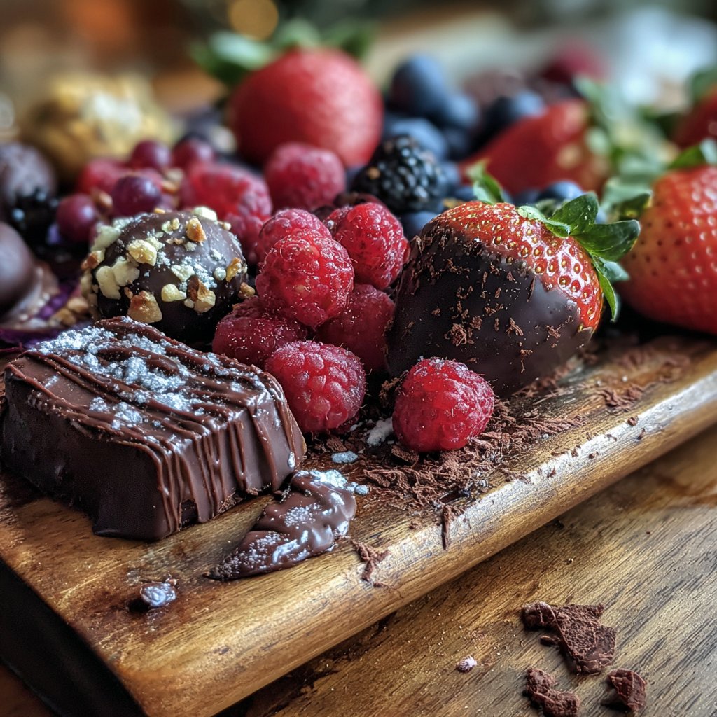 Valentines Charcuterie Board with Chocolate and Berries