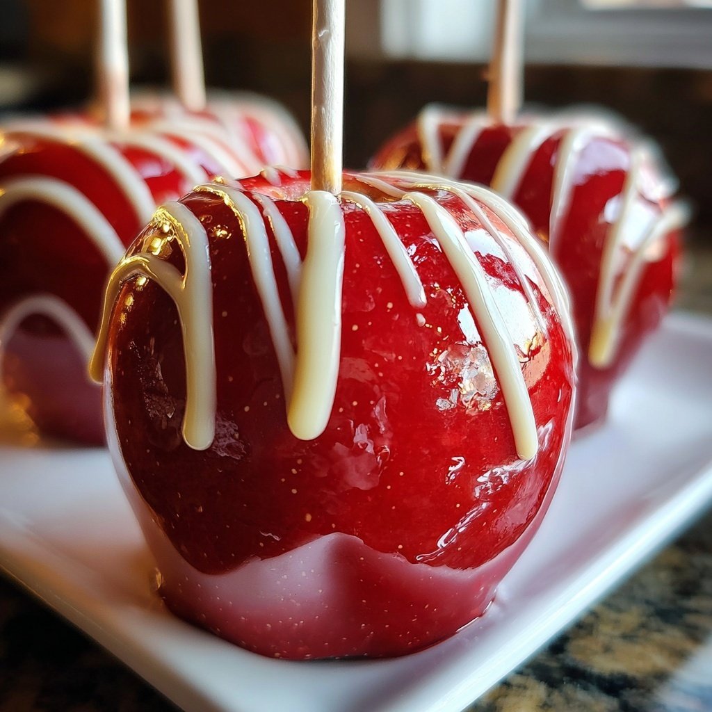 Candy Apple With White Chocolate Drizzle